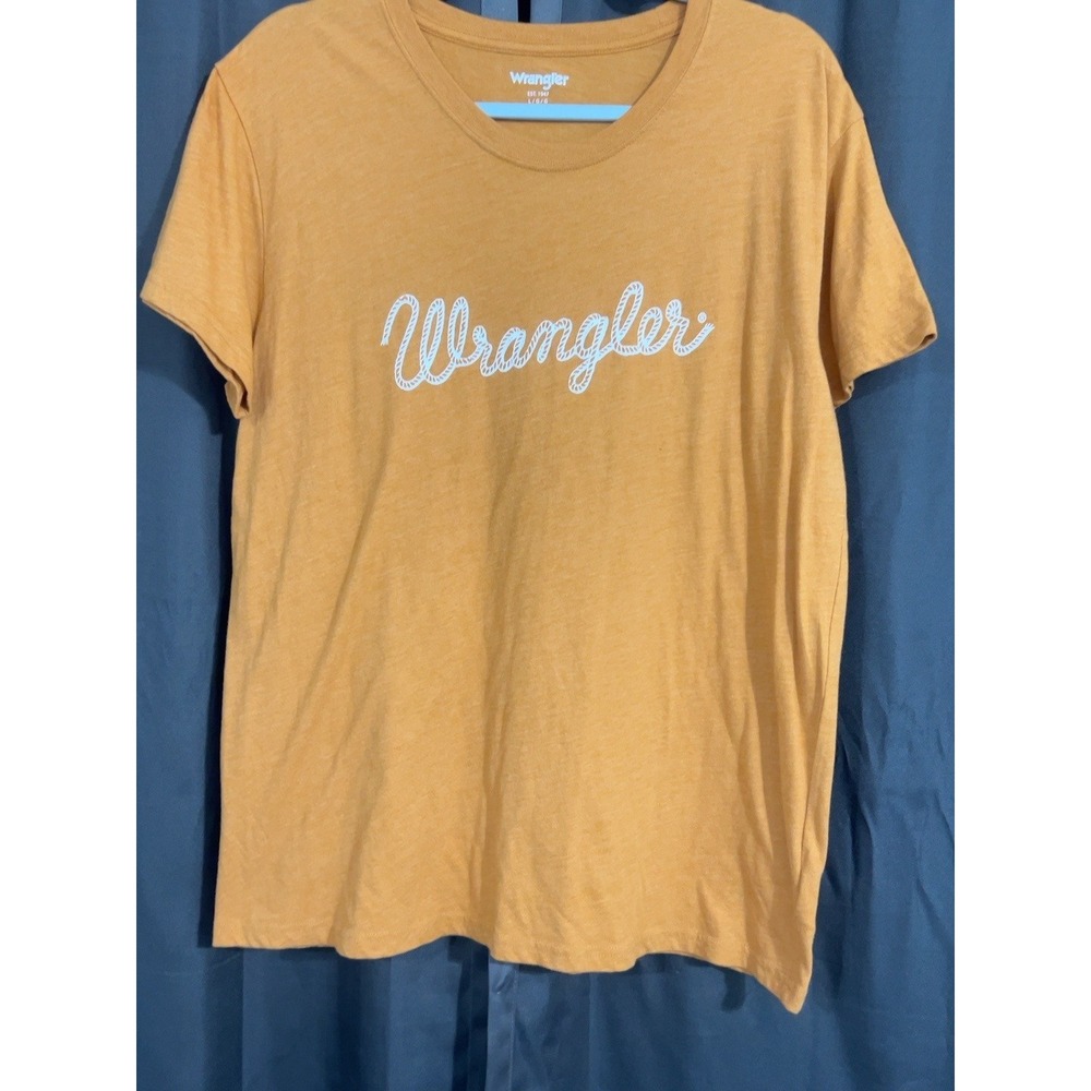 Wrangler Womens L Orange Logo Graphic T Shirt Western Rope Tee